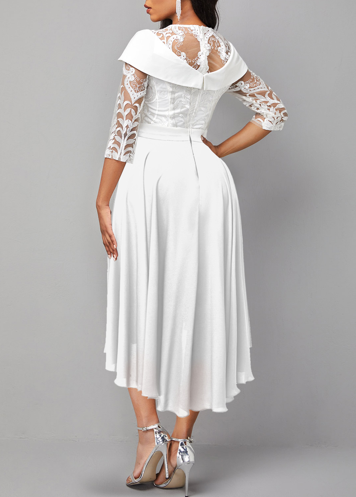 White Lace Patchwork X Shape Midi Dress