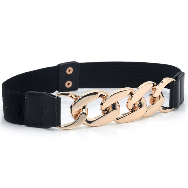 Black Leather Chain Metal Detail Belt