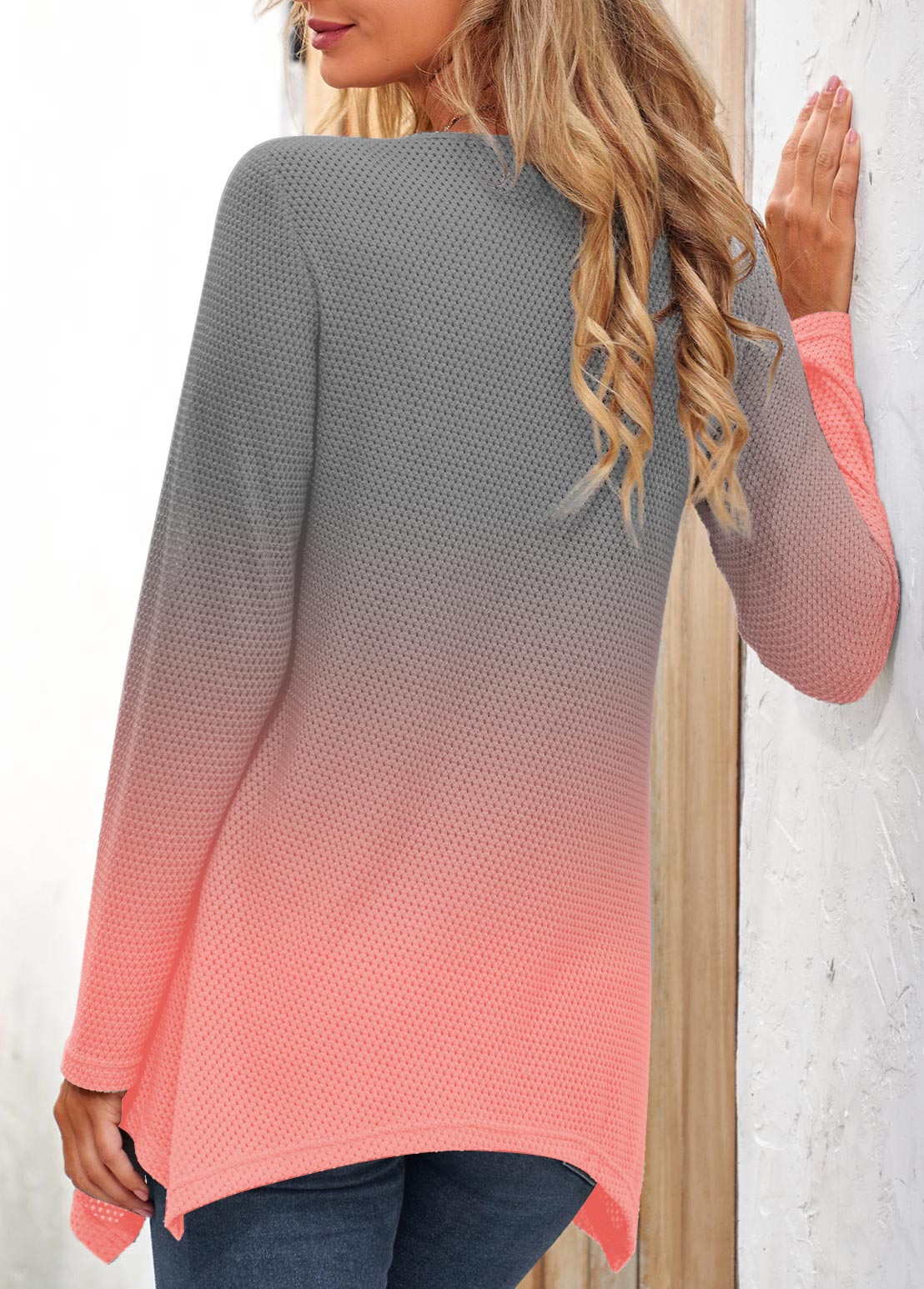 Pink Plus Size Ombre Long Sleeve Sweatshirt