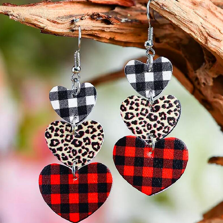 Multi Color Heart Plaid Leopard Earrings