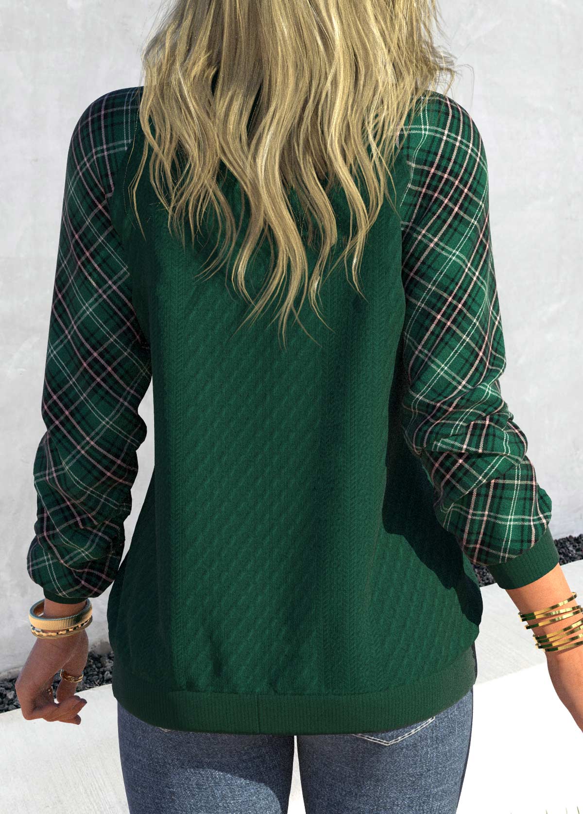 Blackish Green Tartan Print Long Sleeve Sweatshirt