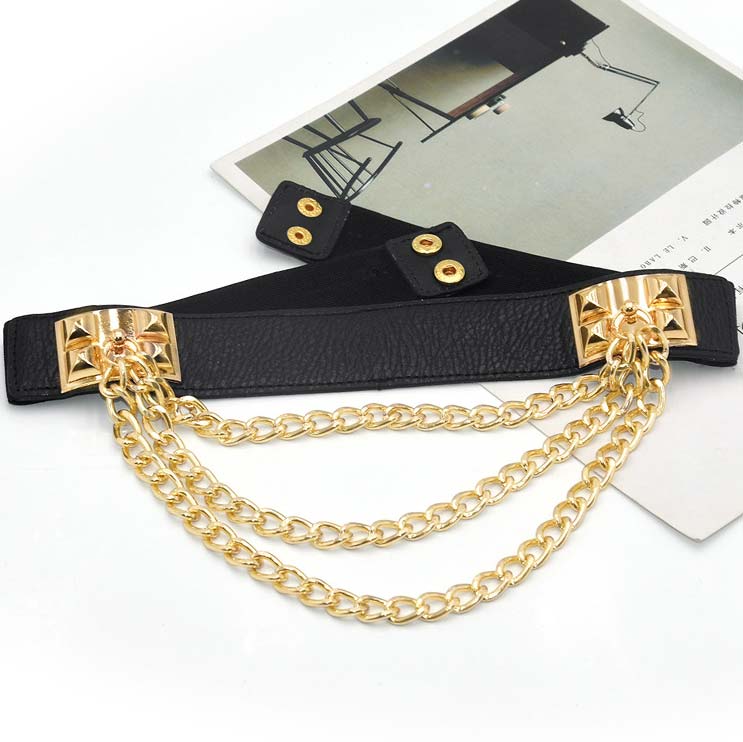 Black Elastic Chain Tassel Design Belt