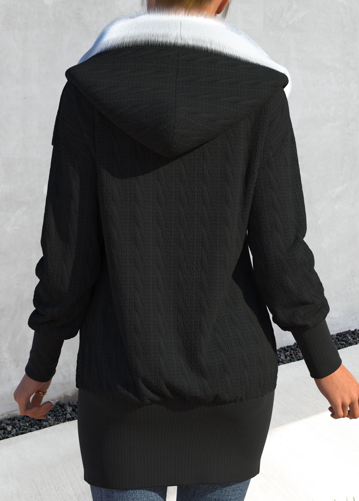 Black Asymmetry Contrast Color Long Sleeve Coat
