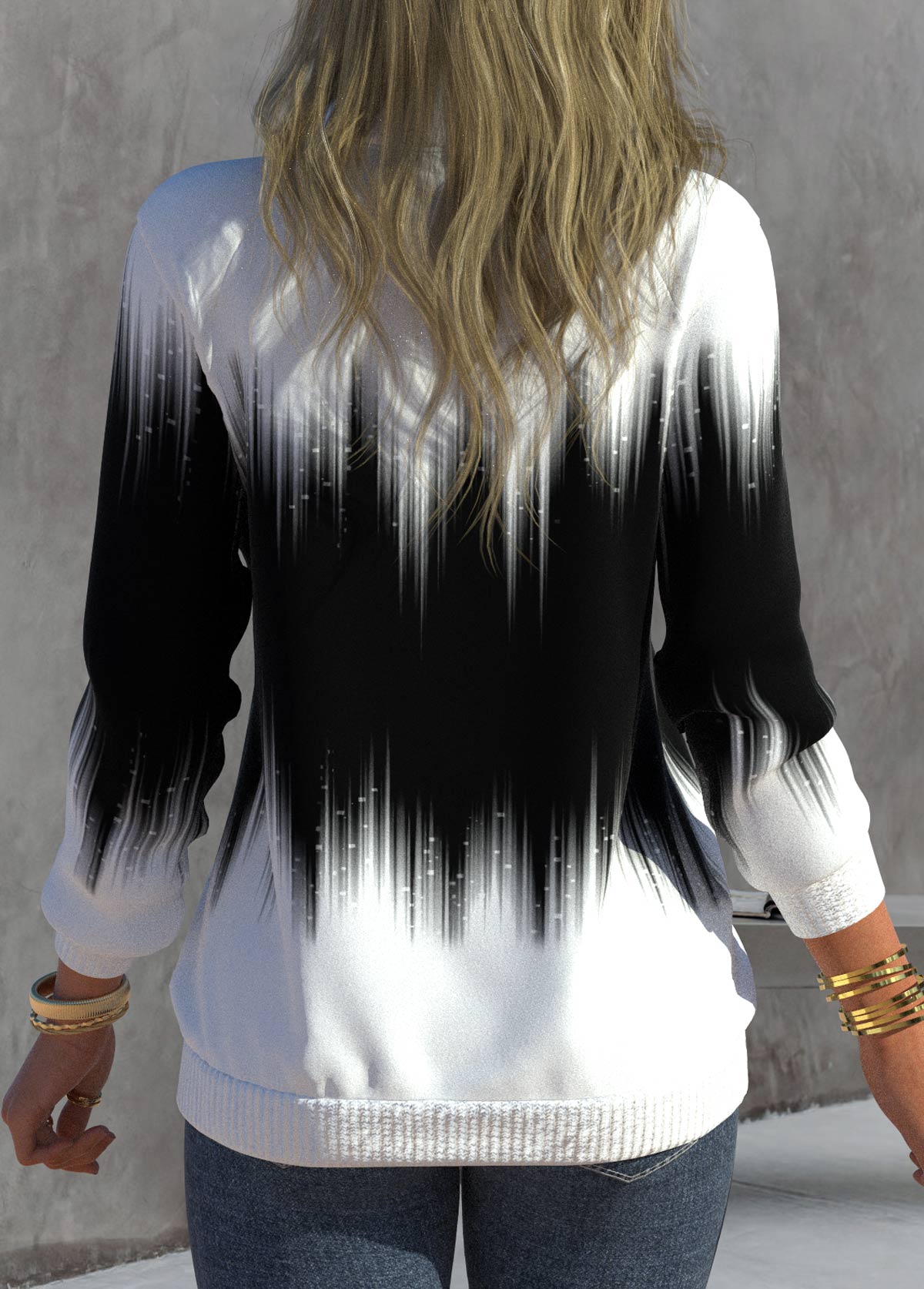 Black Zipper Ombre Long Sleeve High Neck Sweatshirt