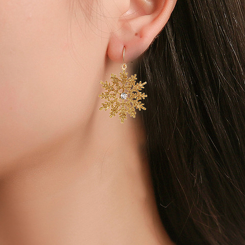 Gold Snowflake Christmas Rhinestone Detail Earrings