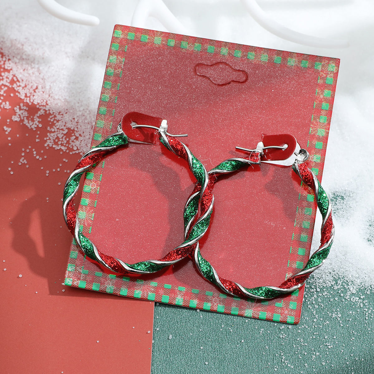 Green Round Christmas Wreath Design Earrings