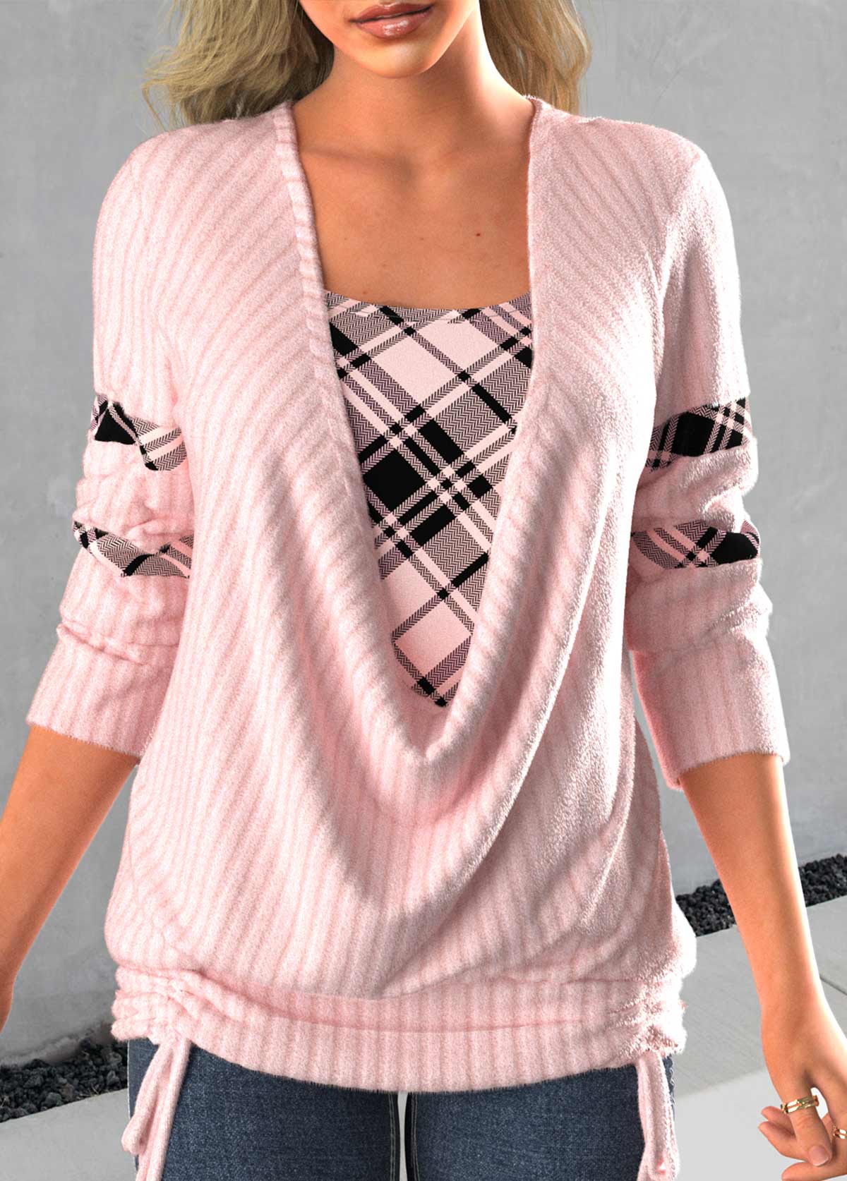 Light Pink Faux Two Piece Tie Side Sweatshirt