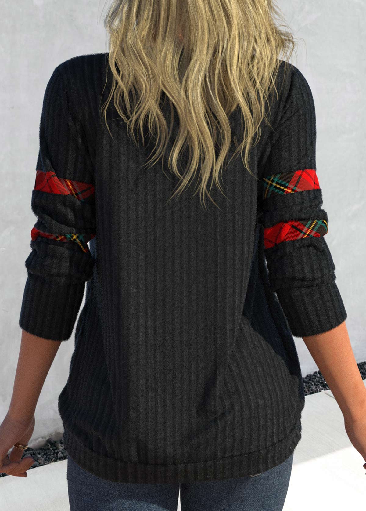 Plus Size Black Faux Two Piece Tie Side Plaid Sweatshirt