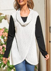 White Fake 2in1 Long Sleeve Cowl Neck Sweatshirt