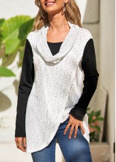 White Fake 2in1 Long Sleeve Cowl Neck Sweatshirt