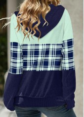 Mint Green Zipper Plaid Long Sleeve Hoodie | thumb picture 