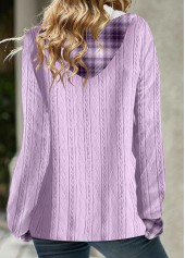 Light Purple Asymmetric Hem Tartan Print Hoodie | thumb picture 