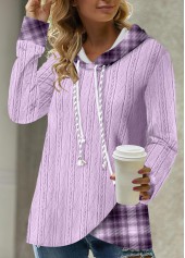 Light Purple Asymmetric Hem Tartan Print Hoodie | thumb picture 