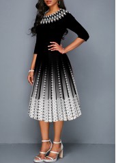 Black Ombre 3/4 Sleeve Round Neck Dress | thumb picture 