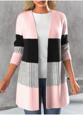 Light Pink Long Sleeve Open Front Cardigan