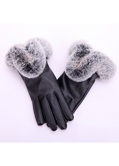 Modlily Black Leather Warming Full Finger Gloves - One Size