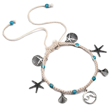 Turquoise Seashell Design Silver Metal Anklet