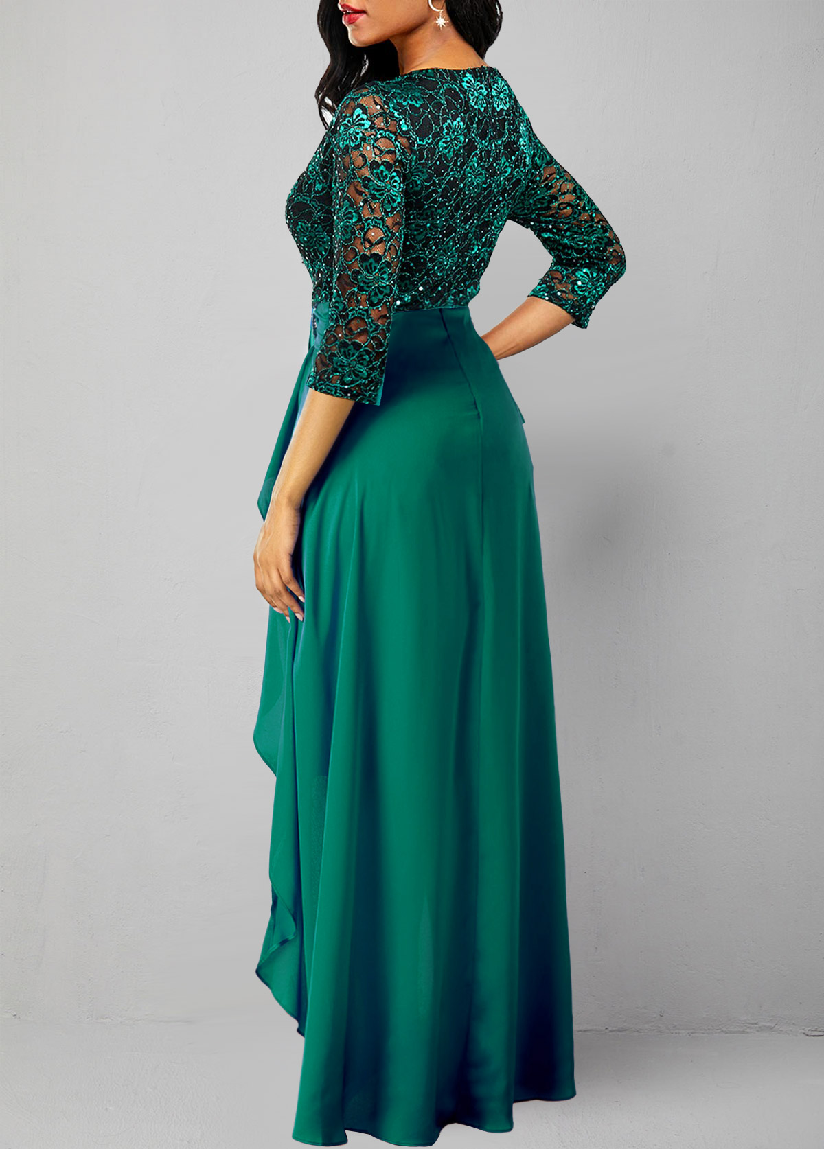Turquoise Lace Patchwork High Low Dress