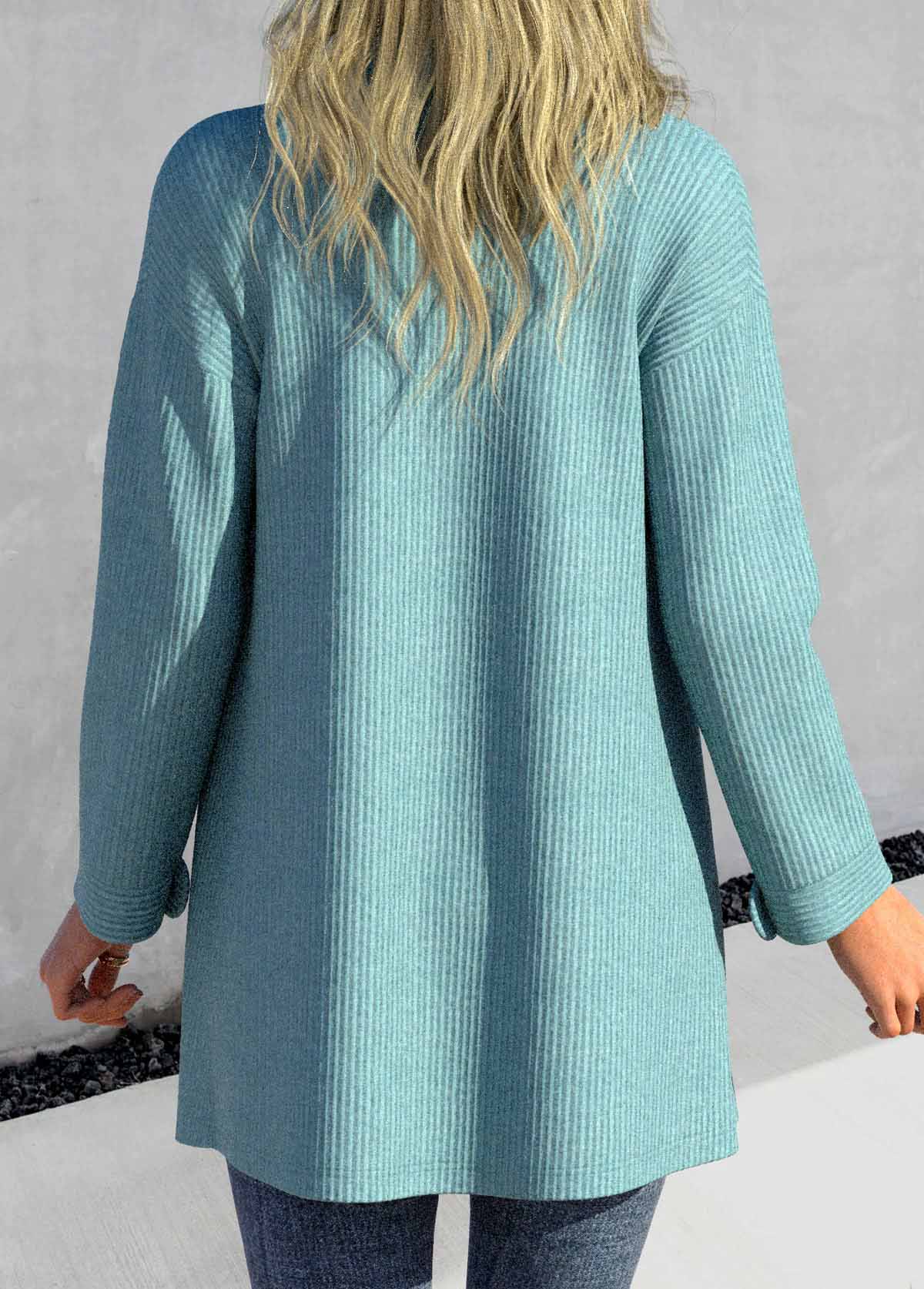 Peacock Blue Button Long Sleeve Cardigans
