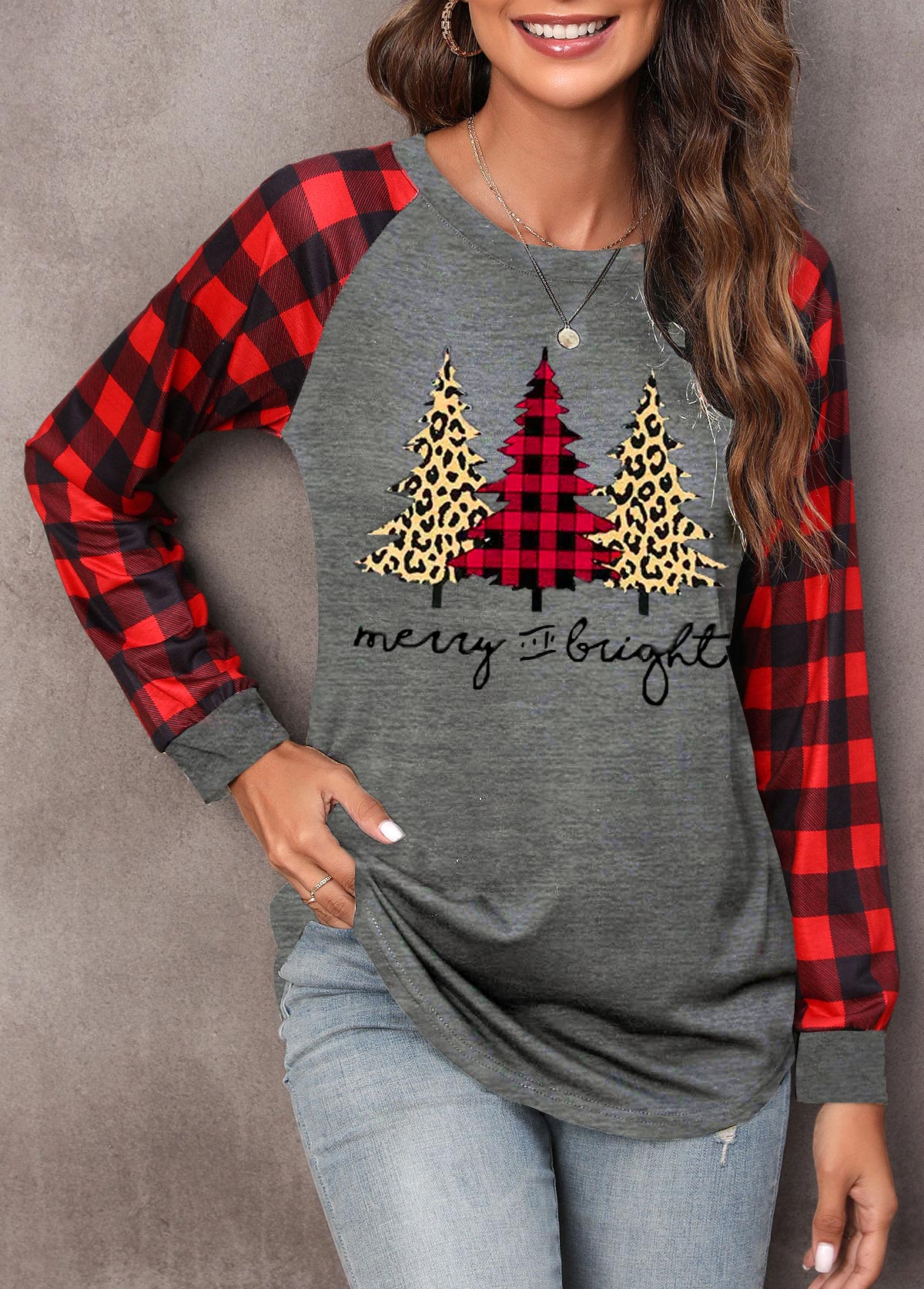 Red Christmas Tree Print Long Sleeve Sweatshirt