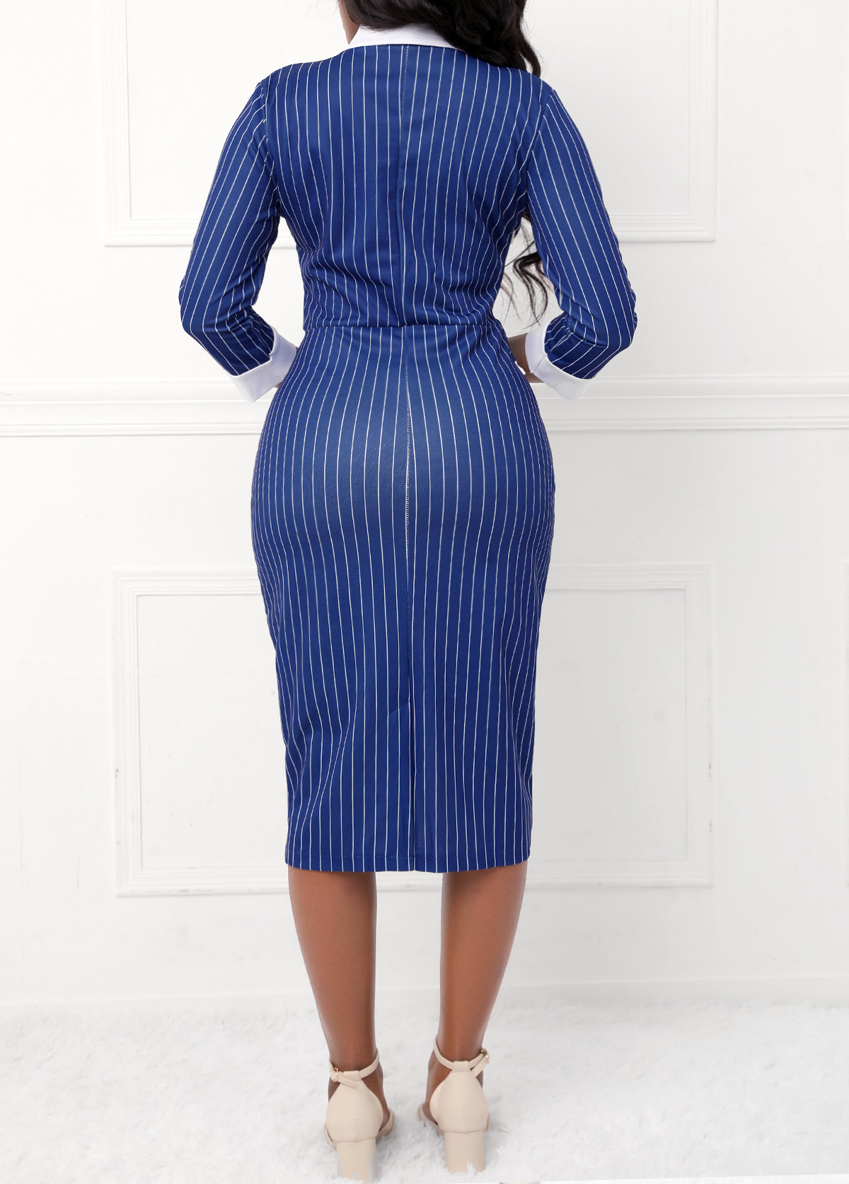 Dark Blue Contrast Binding Striped Bodycon Dress