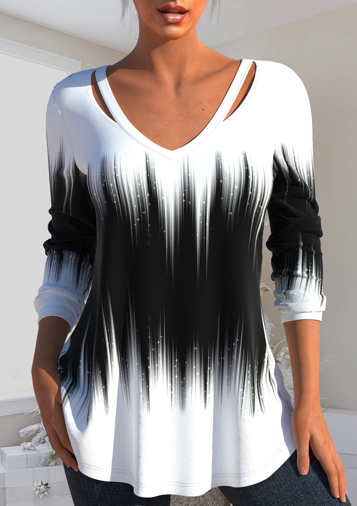 Black Cut Out Ombre Long Sleeve T Shirt