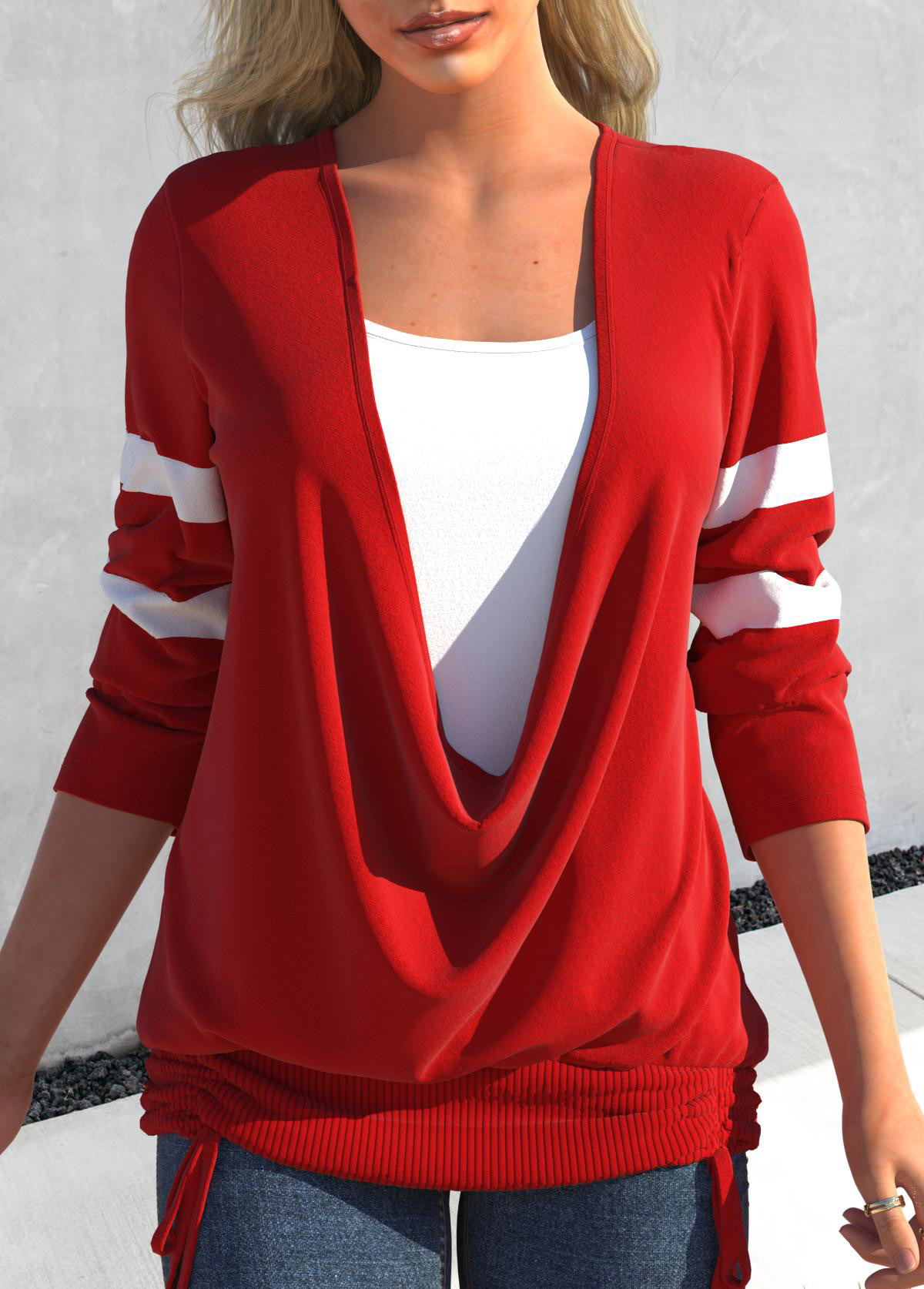 Red Fake 2in1 Long Sleeve T Shirt