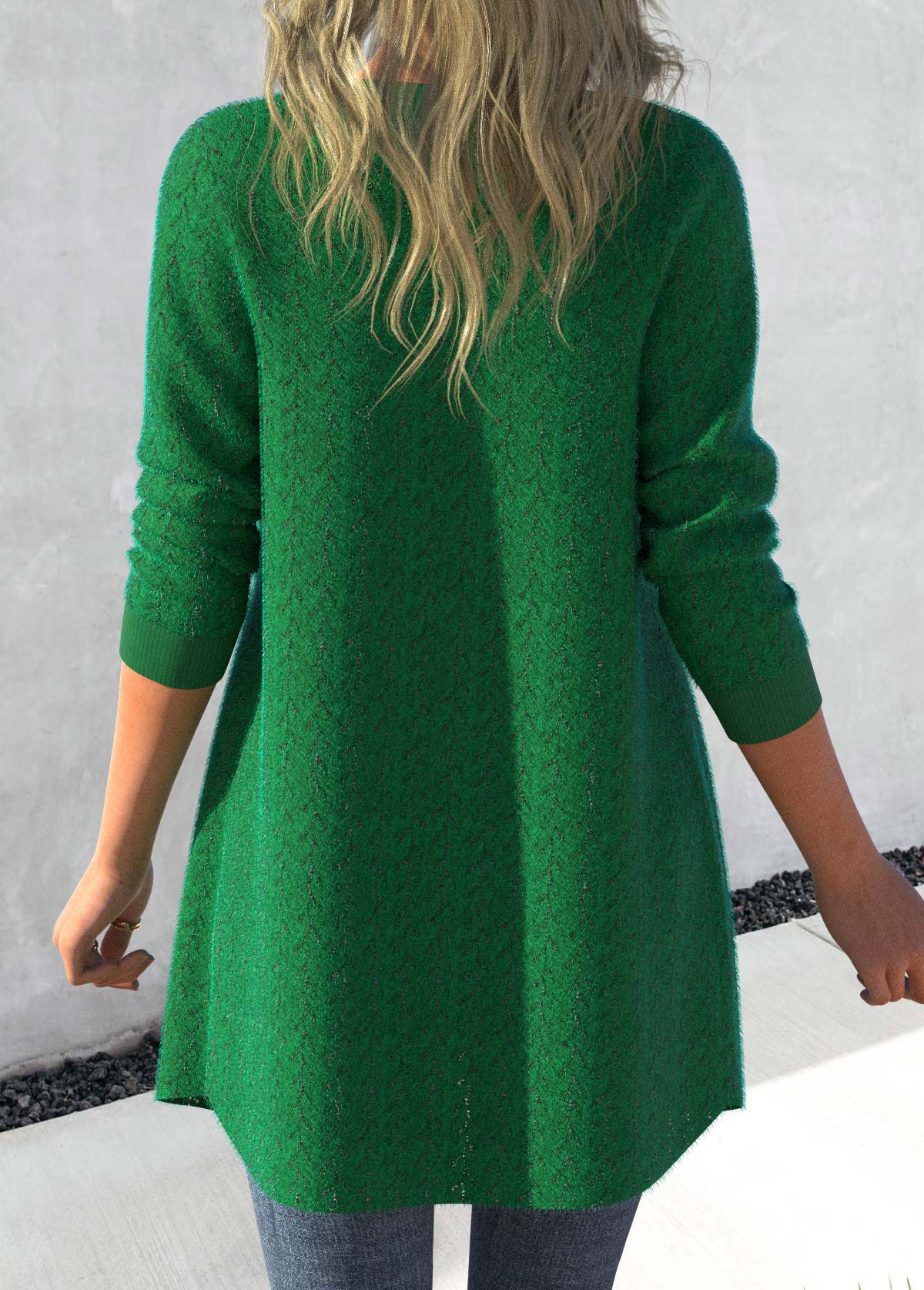 Green Lace Long Sleeve Open Front Coat