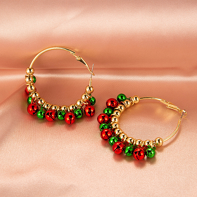 Christmas Bell Gold Metal Round Earrings
