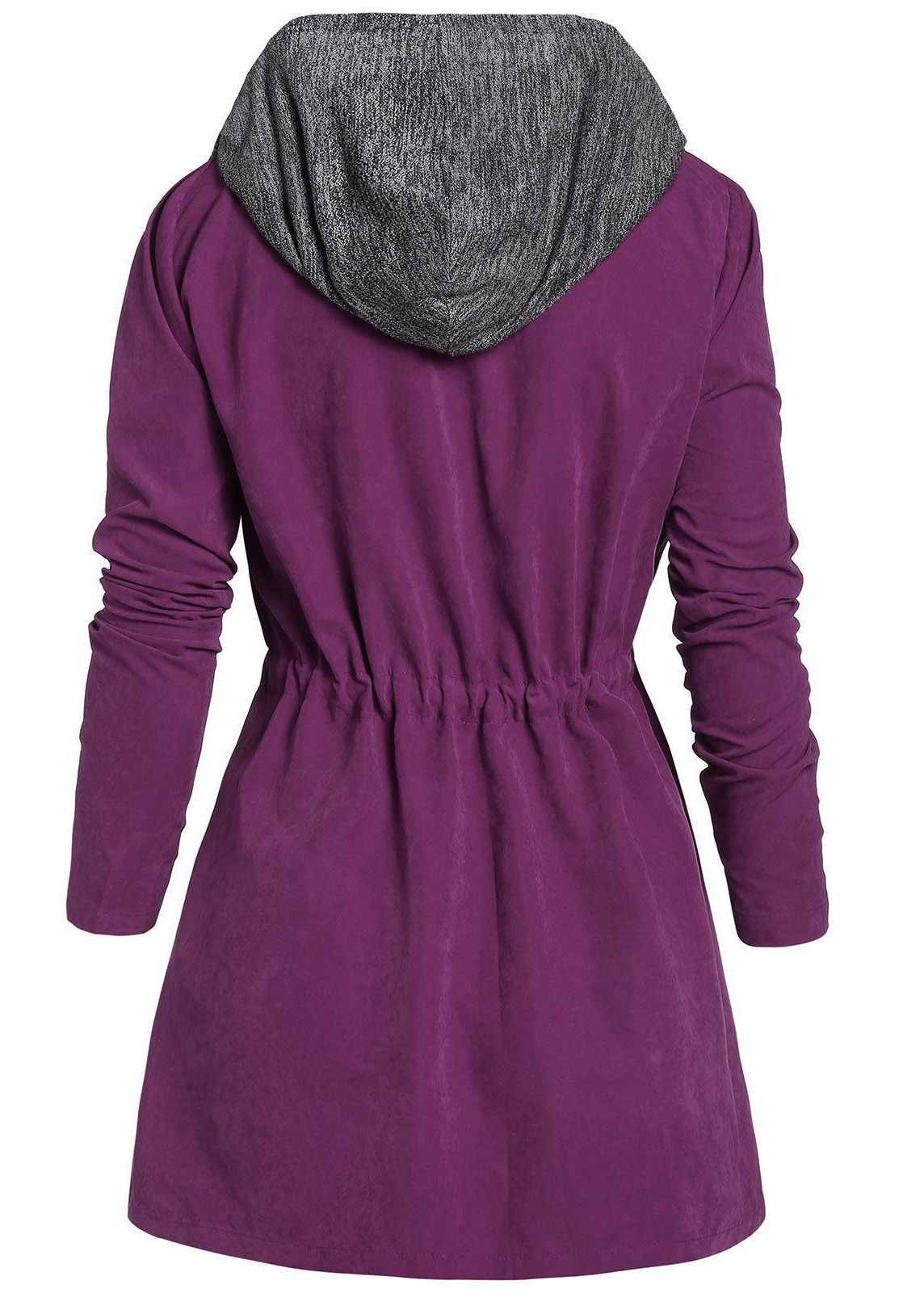 Violet Drawstring Plus Size Long Sleeve Hooded Coat