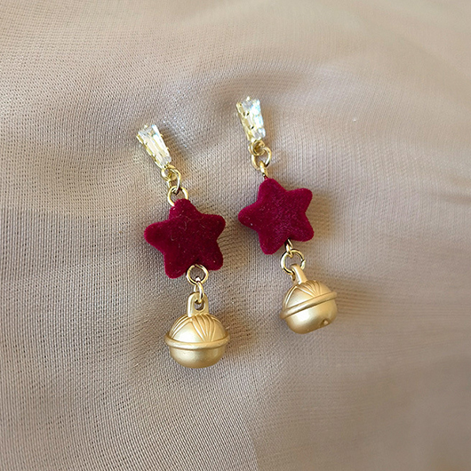 Wine Red Star Design Metal Earrings
