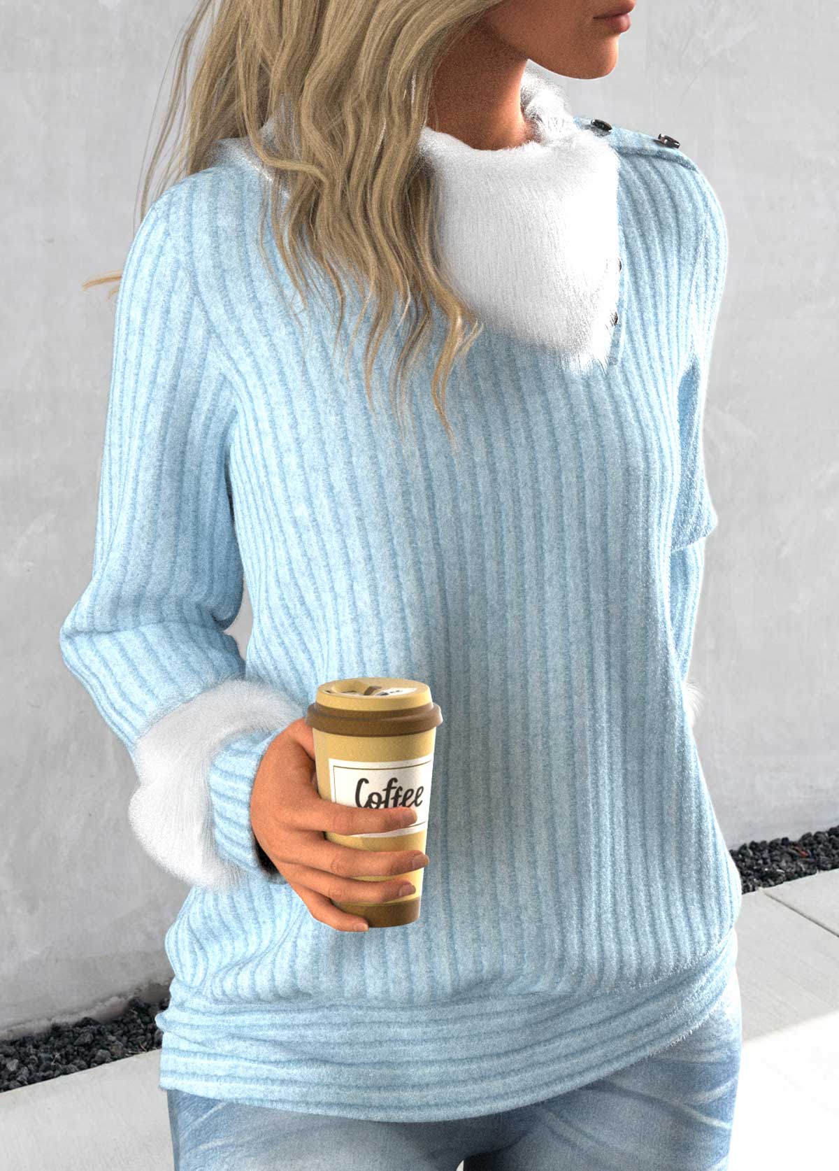 Light Blue Long Sleeve Asymmetrical Neck Sweatshirt
