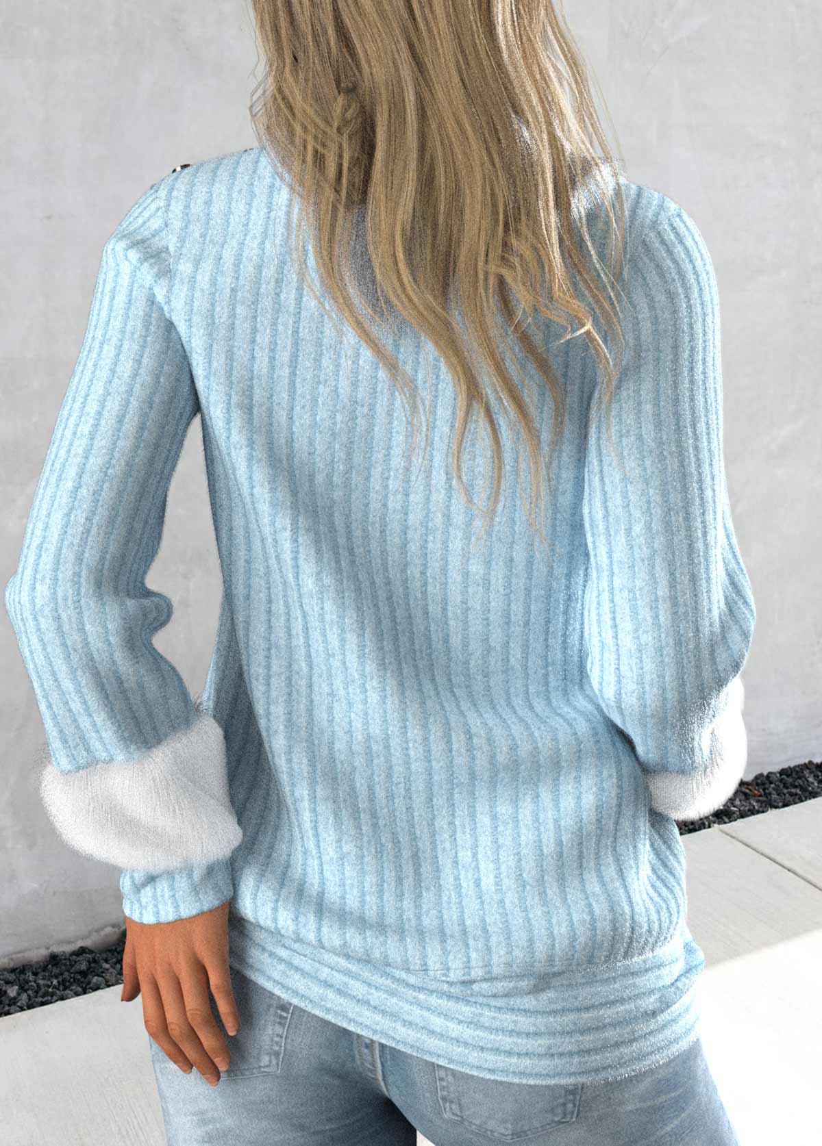 Light Blue Long Sleeve Asymmetrical Neck Sweatshirt