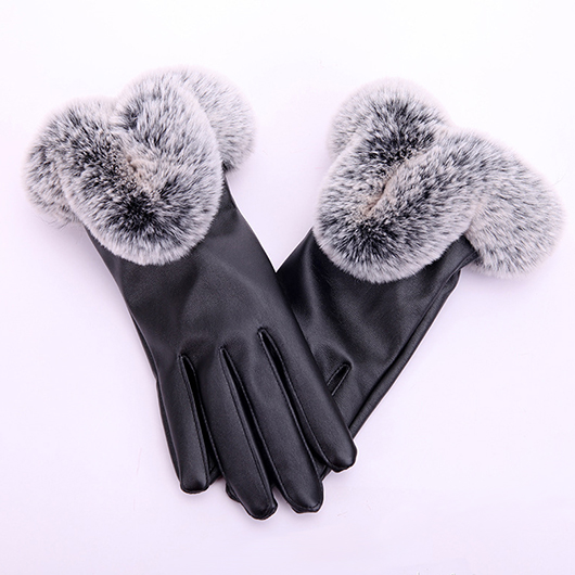 Black Leather Warming Full Finger Gloves USD 11.98