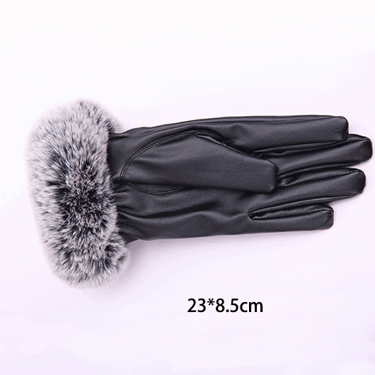 Black Leather Warming Full Finger Gloves