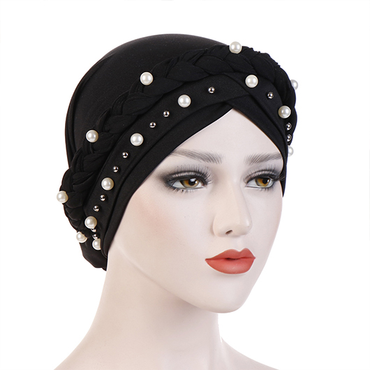 Black Pearl Beaded Cotton Turban Hat