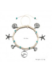 Turquoise Seashell Design Silver Metal Anklet | thumb picture 