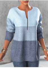 Light Blue Zipper Contrast Long Sleeve Sweatshirt | thumb picture 