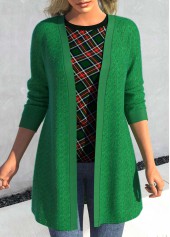 Green Lace Long Sleeve Open Front Coat