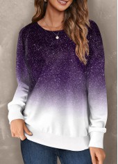 Purple Ombre Long Sleeve Round Neck Sweatshirt | thumb picture 