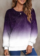 Purple Ombre Long Sleeve Round Neck Sweatshirt