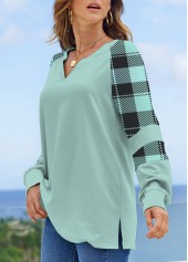 Mint Green Split Plus Size Plaid Sweatshirt | thumb picture 