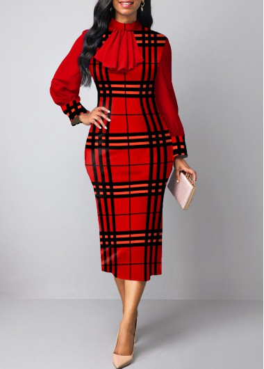 Red Patchwork Plaid Two Piece Suit Dress | modlily.com - USD 35.98