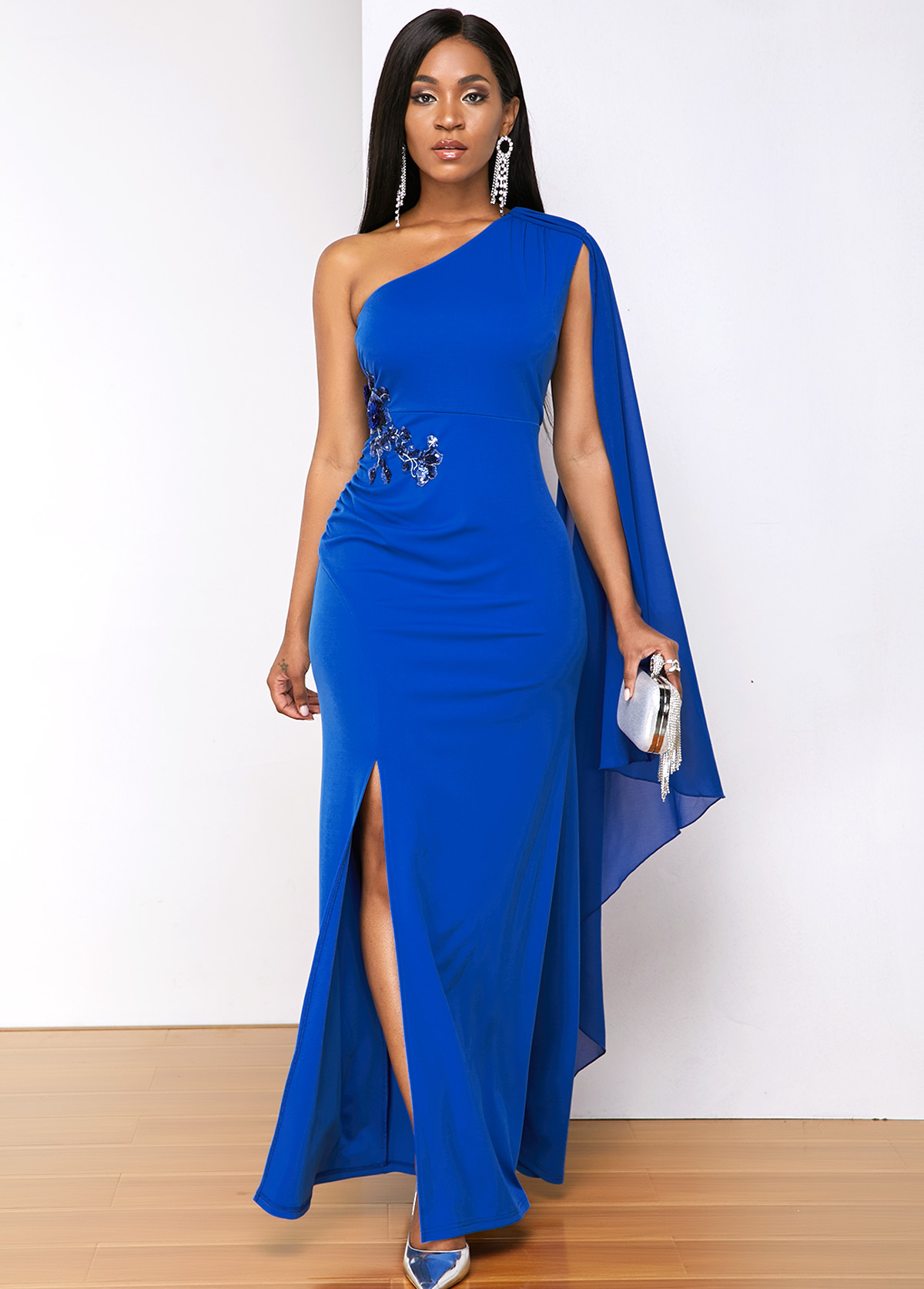 Royal Blue Split Sleeveless One Shoulder Bodycon Dress
