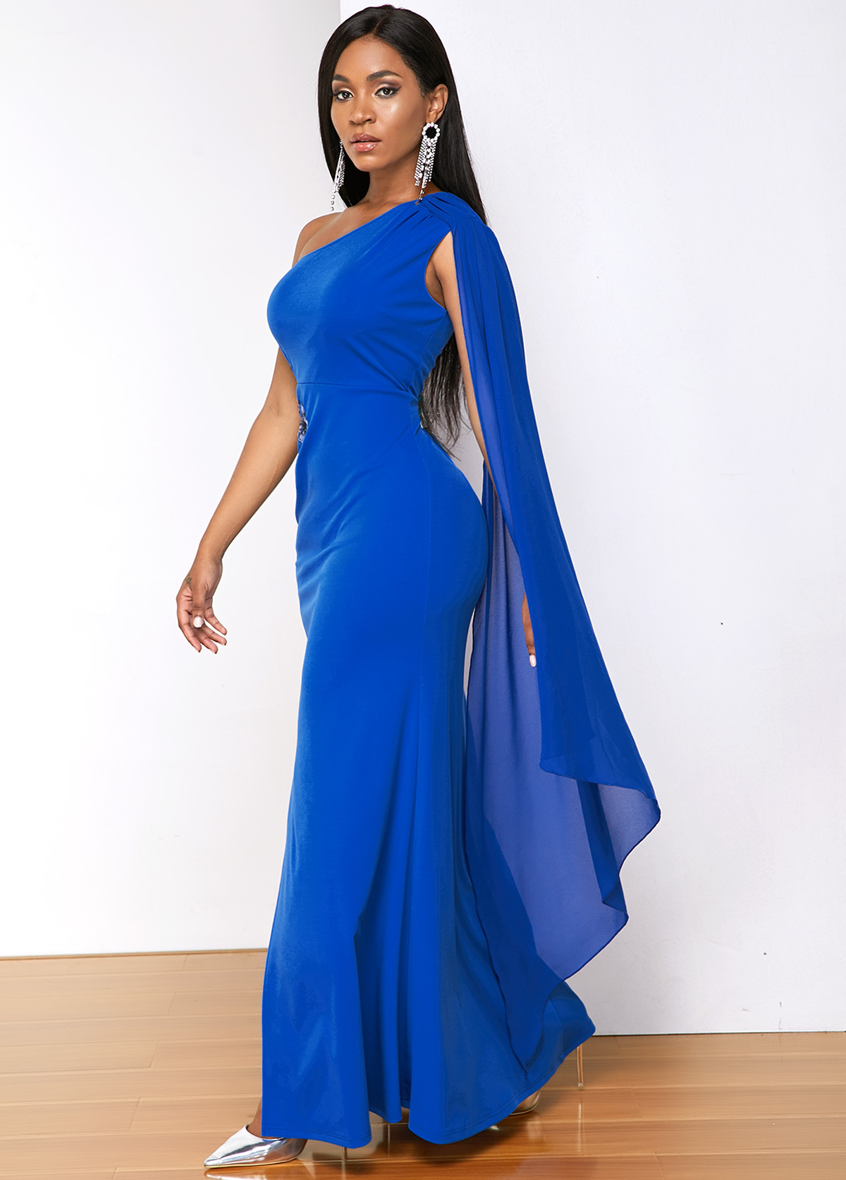 Royal Blue Split Sleeveless One Shoulder Bodycon Dress