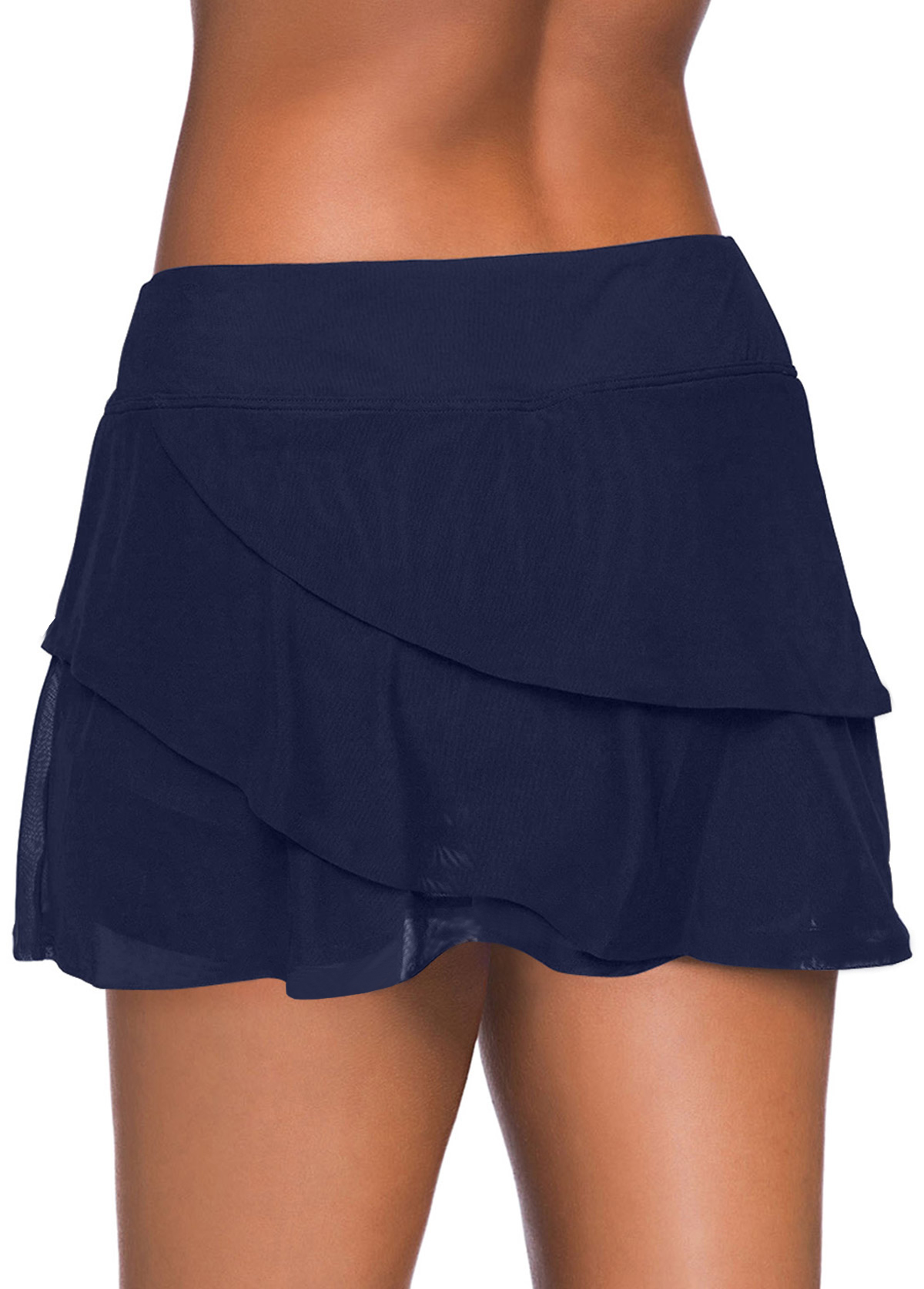 Layered Crossover Hem Navy Blue Swim Skirt