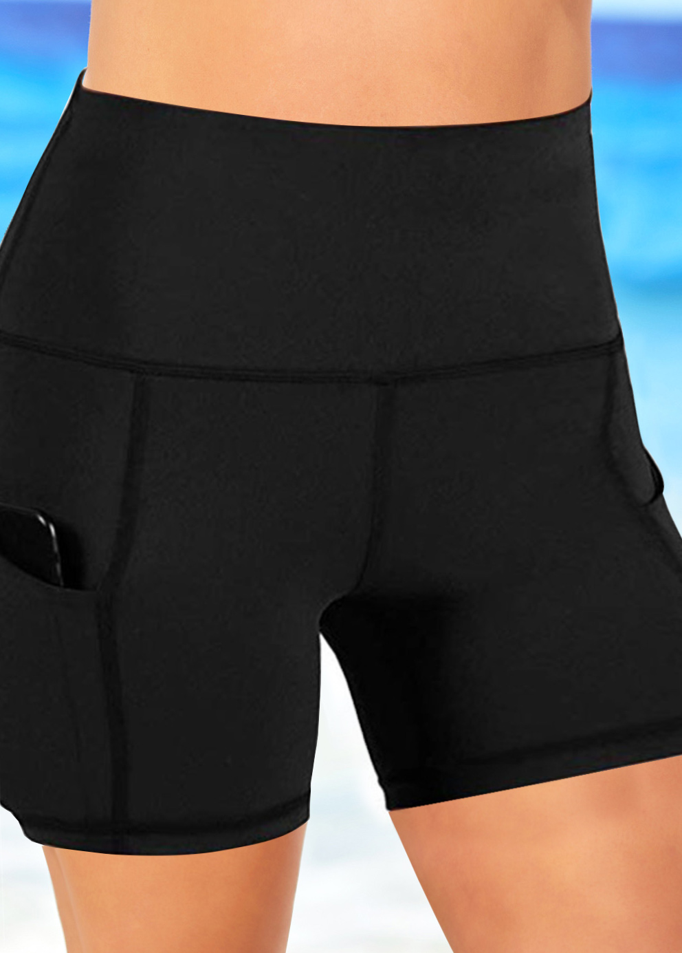 Pocket Detail High Waisted Swim Shorts