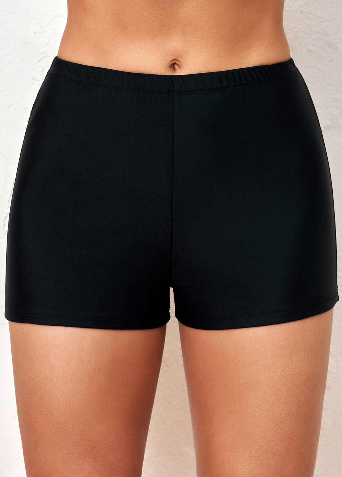 Black Mid Waisted Elastic Detail Swimwear Shorts