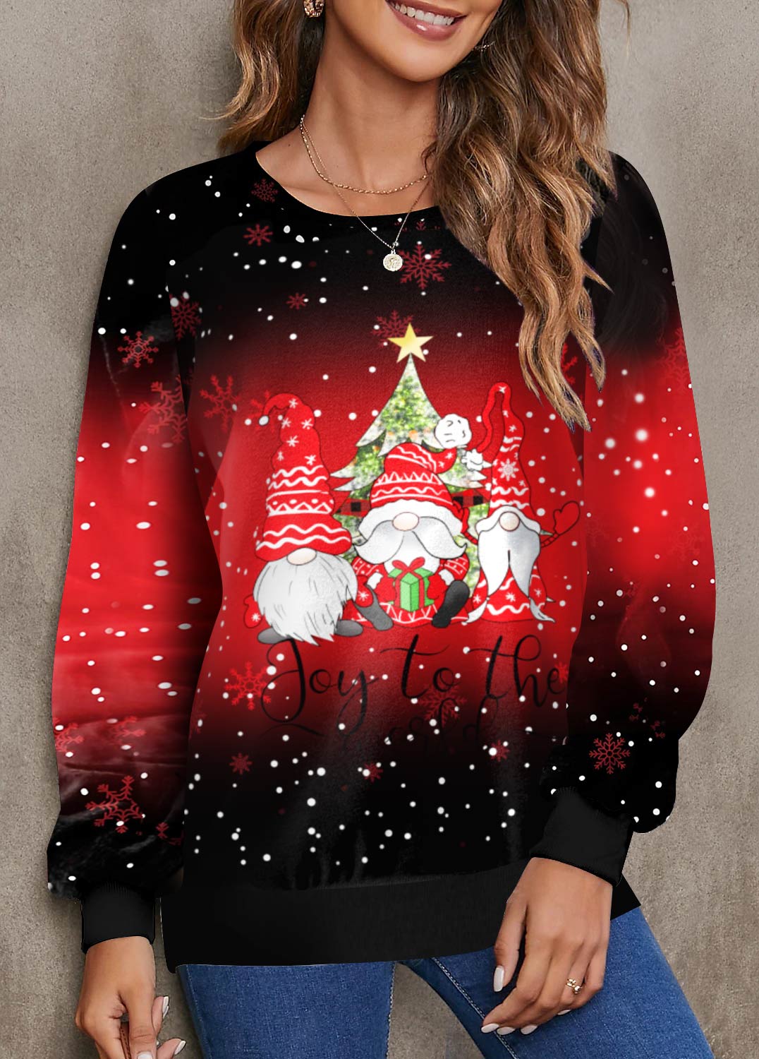 Christmas Santa Claus Print Red Long Sleeve Sweatshirt