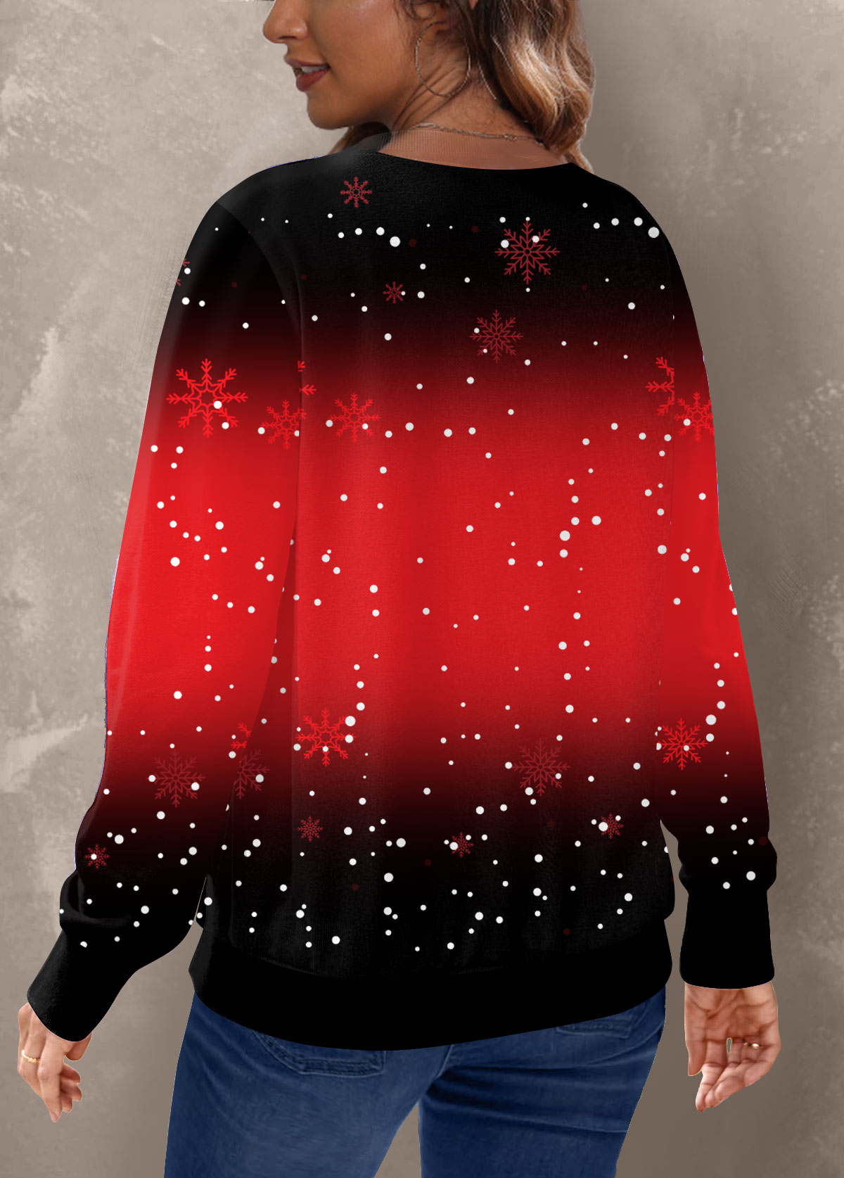 Christmas Santa Claus Print Red Long Sleeve Sweatshirt
